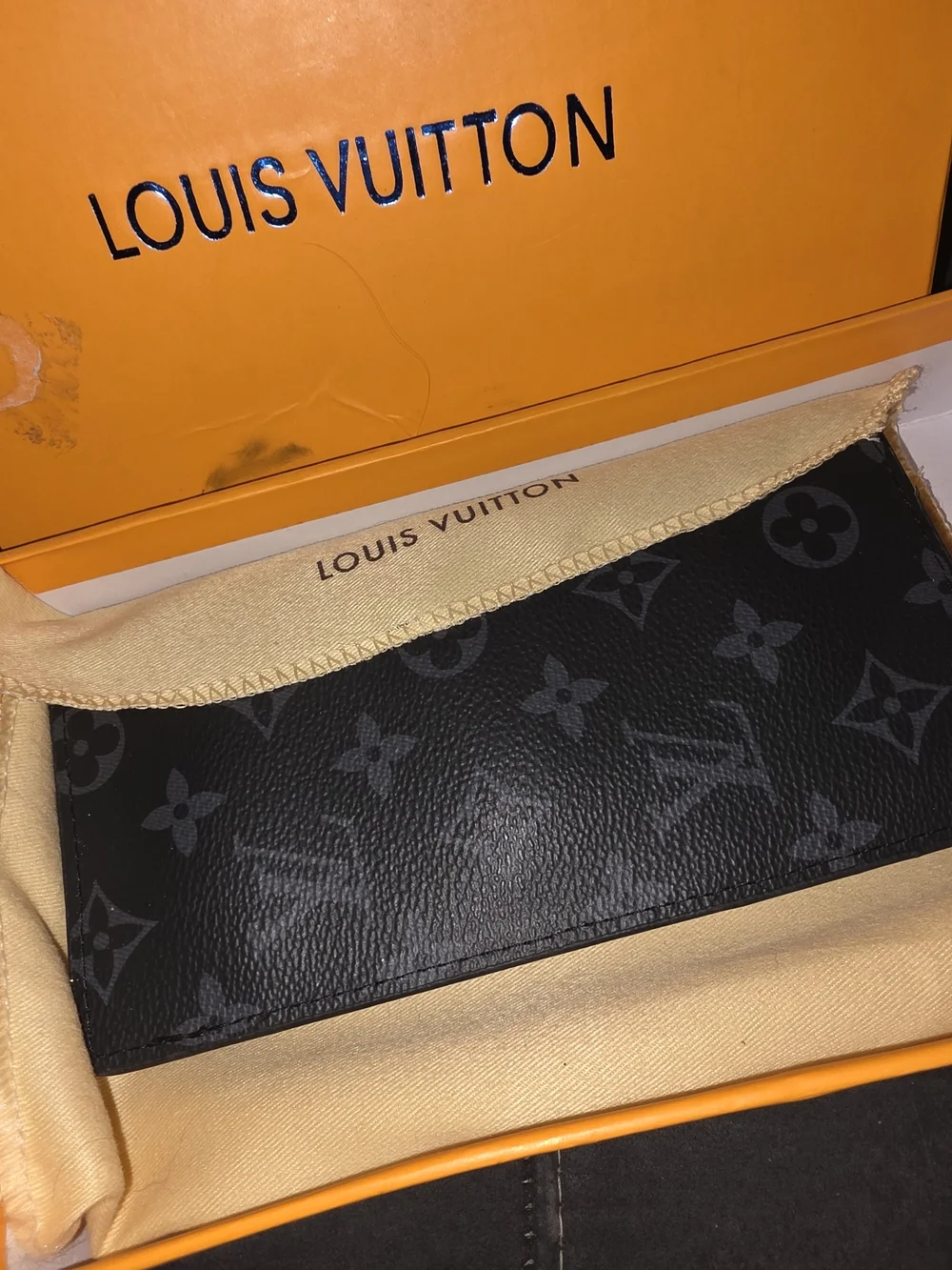 Louis Vuitton Black Textured Leather Long Wallet Long Fold Over
